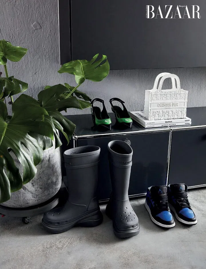 The couple’s shoe collection includes Balenciaga boots, Nike Jordans and Louis Vuitton slingbacks.