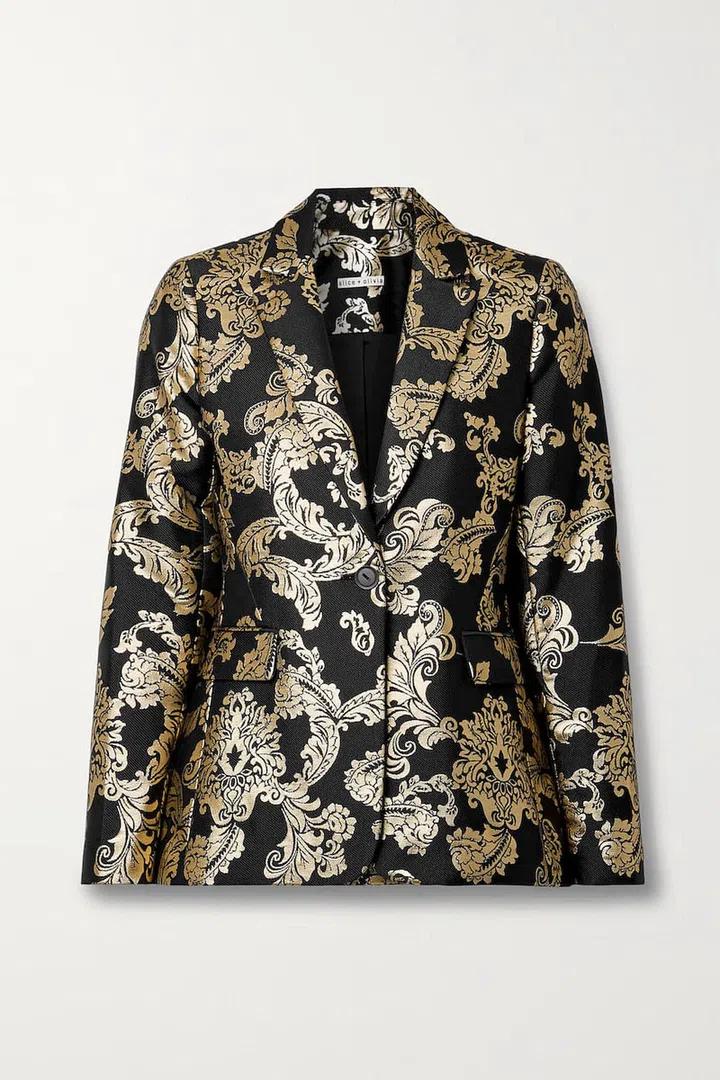 Macey Metallic Jacquard Blazer, $727, Alice + Olivia at Net-a-Porter
