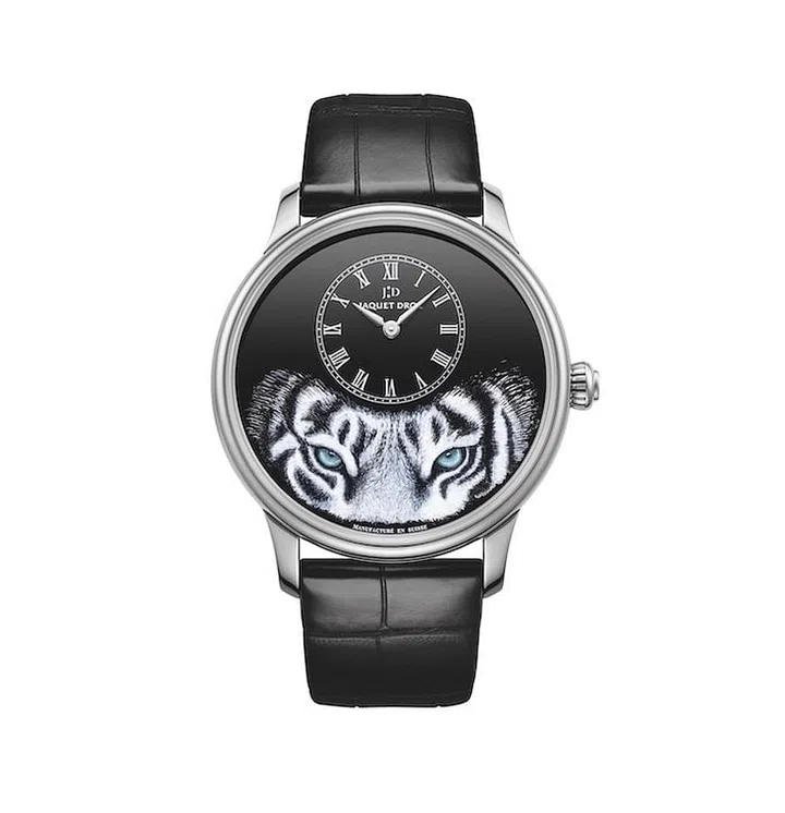 White gold Petite Heure Minute “Tiger” watch. (Photo: Jaquet Droz)