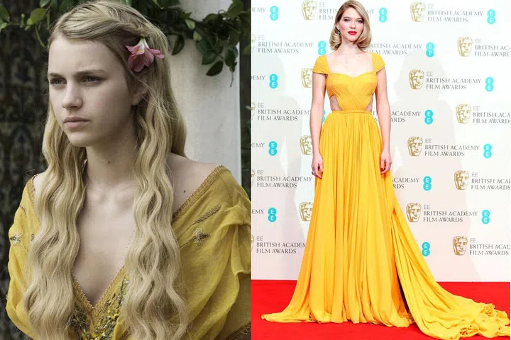 Myrcella Baratheon: Enjoying young love in Dorne.

Lea Seydoux: In Prada at the 2015 BAFTAs. Photo: HBO/Getty