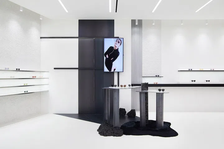 The eyewear is displayed around the installations. 
