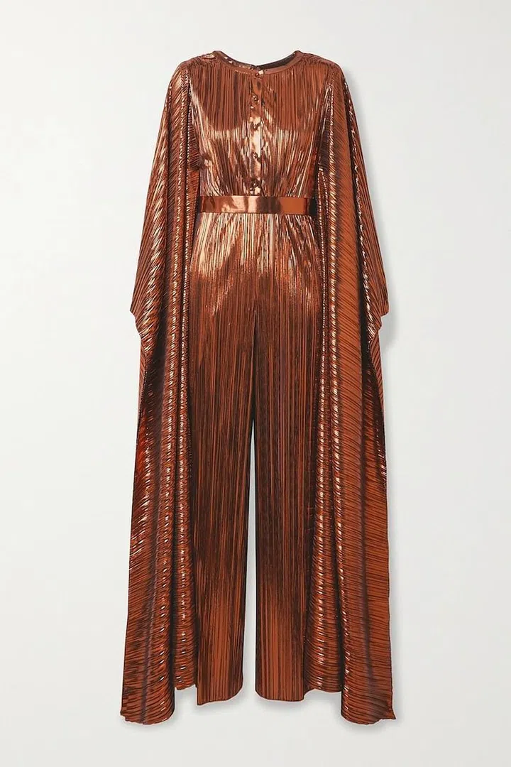 Belted Draped Plissé-Lamé Jumpsuit, $2,945, SemSem at Net-a-Porter