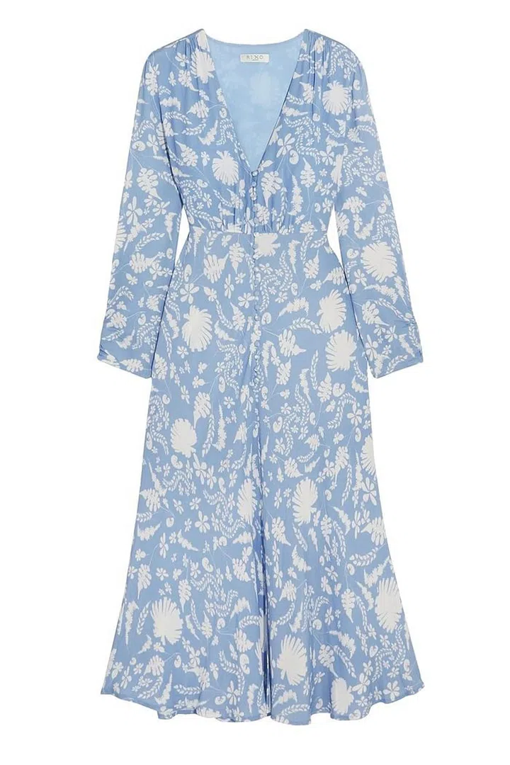 For a feminine, modern dress (take note of its front splits) turn to Rixo London.