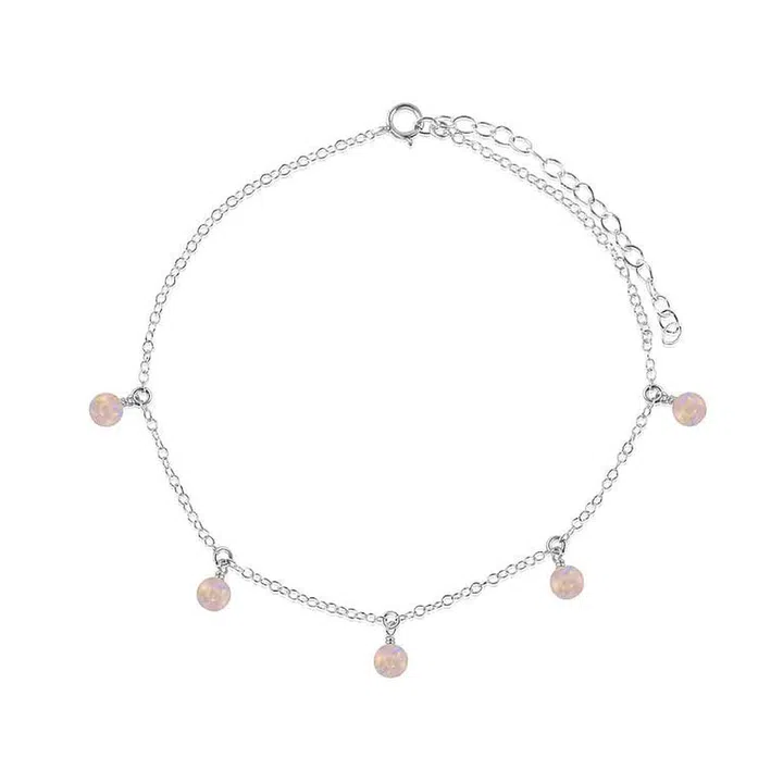 Boho Rainbow Moonstone Bead Drop Anklet - Sterling Silver, $77, Luna Tide