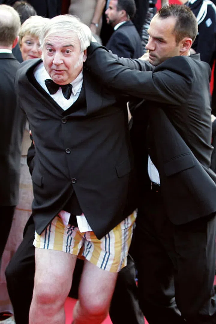The "Belgian pie-thrower" was thrown off the red carpet before he could pull a dessert-themed stunt on the red carpet. Mmmm... pieeee. Photo: Getty