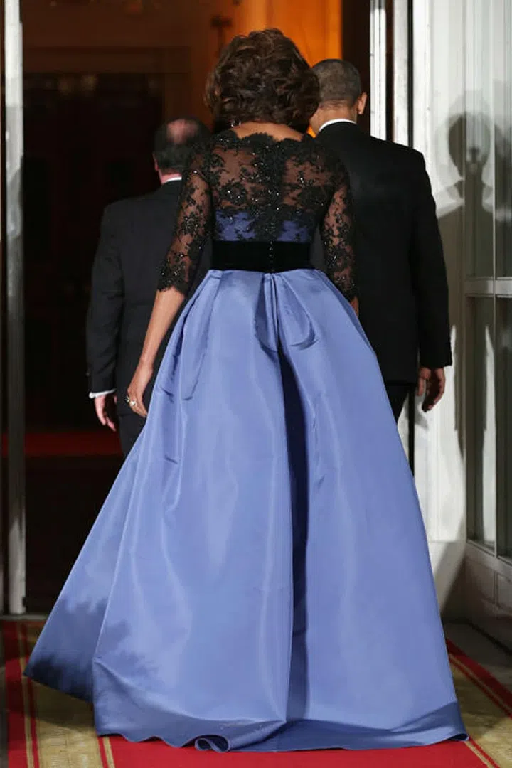 Adding to the drama, the skirt billowed behind her with every step — making the First Lady look like royalty.