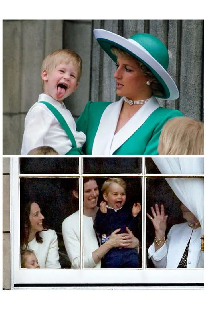 Prince George displays some of the cheeky playfulness of Diana's other son, though: his uncle Harry!
