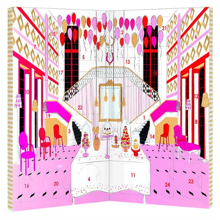 Comprises 24 items, including Cream body wash capsules, Effervescent bath cubes, Colour Hit nail polish, Colourful eyeshadow, Colourful blush, Brow seal, Eye pencil, Lip pencil, Sephora Rouge cream lipstick, Nail polish remover pads, Eye makeup remover wipes, Sleeping mask, Hair ties, Cuticle sticks, Nail file 2 tutorials, Pocket mirror, Stickers