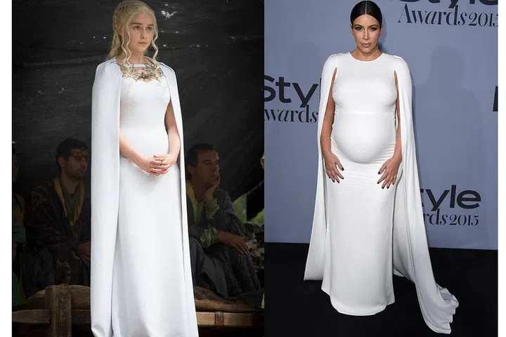 Daenerys Targaryen: Dressed up at a fighting pit match.

Kim Kardashian: In Valentino in 2015. Photo: HBO/Getty