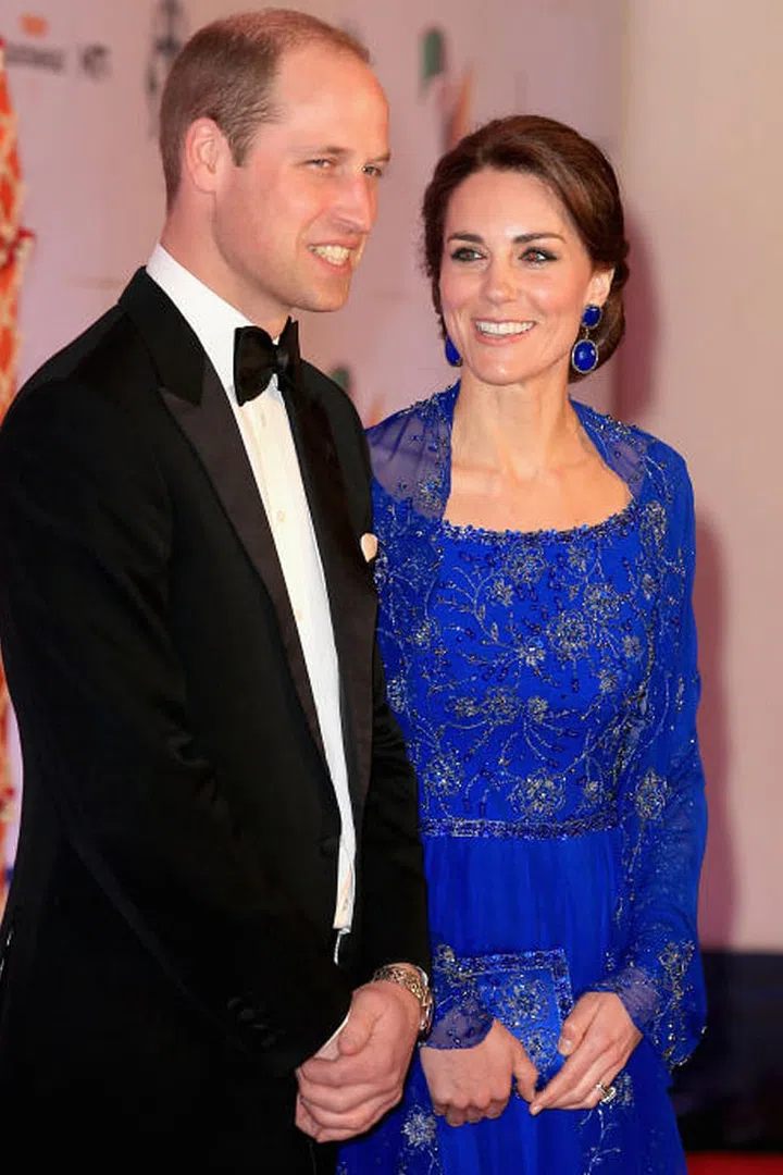 A closer look at Kate's earrings, by Amrapali, and the hand beading on her Jenny Packham gown. Photo: Getty