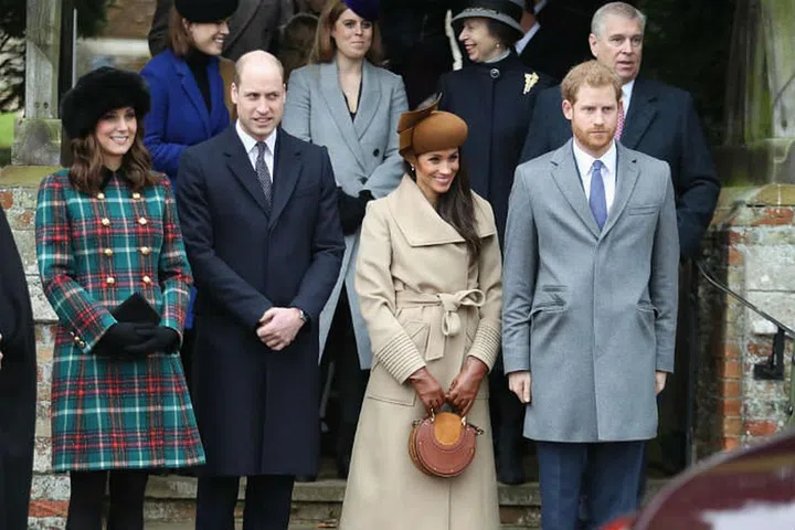 The Duke and Duchess of Cambridge with Meghan Markle and Prince Harry on Christmas Day Photo: Getty