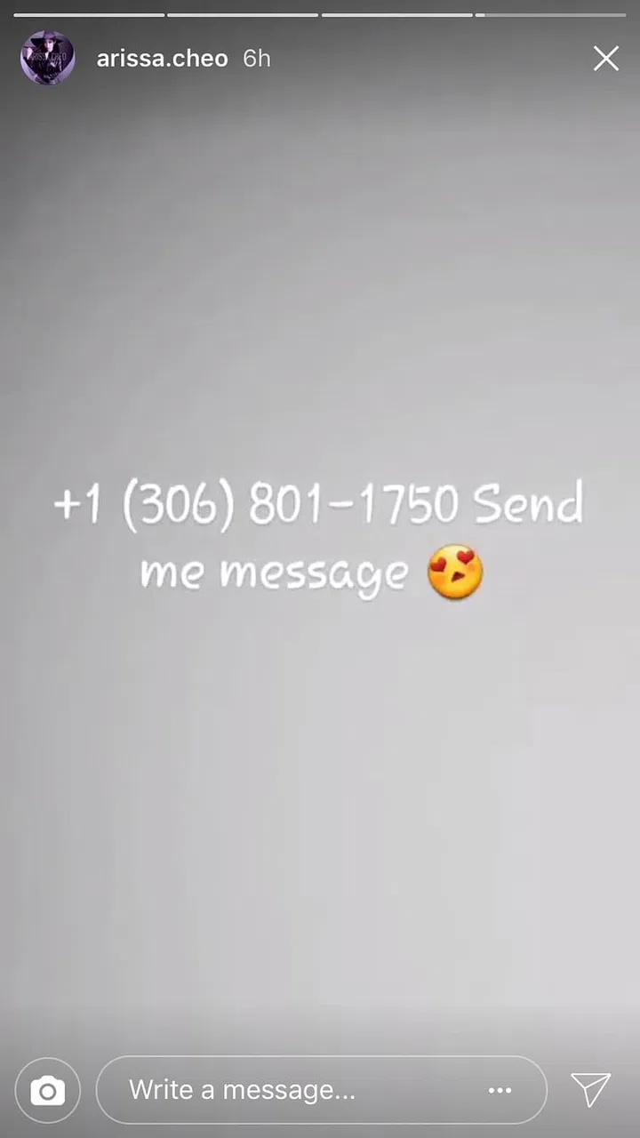 Please DO NOT contact this number. Photo: Instagram (@arrrissa.cheo)
