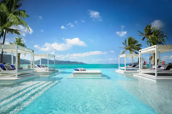 Nestled close to the northernmost point of Australia's Whitsunday archipelago in the heart of the Great Barrier Reef, One&Only Hayman Island offers access to the Outer Reef and the world-famous Heart Reef. The iconic Hayman Pool is seven times Olympic size and features four cabanas as well as daybeds. The Aquazure Pool is the resort's spectacular infinity-edge pool with breathtaking views of the Coral Sea. "We're incredibly fortunate to be surrounded by the breathtaking Coral Sea and the majestic Great Barrier Reef, which lends itself as a stunning backdrop for both of our pools," says general manager Scott Williams.
