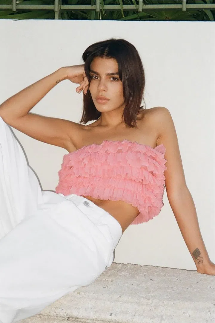 Ruffled Organza Bandeau Top, $49.90, Zara
