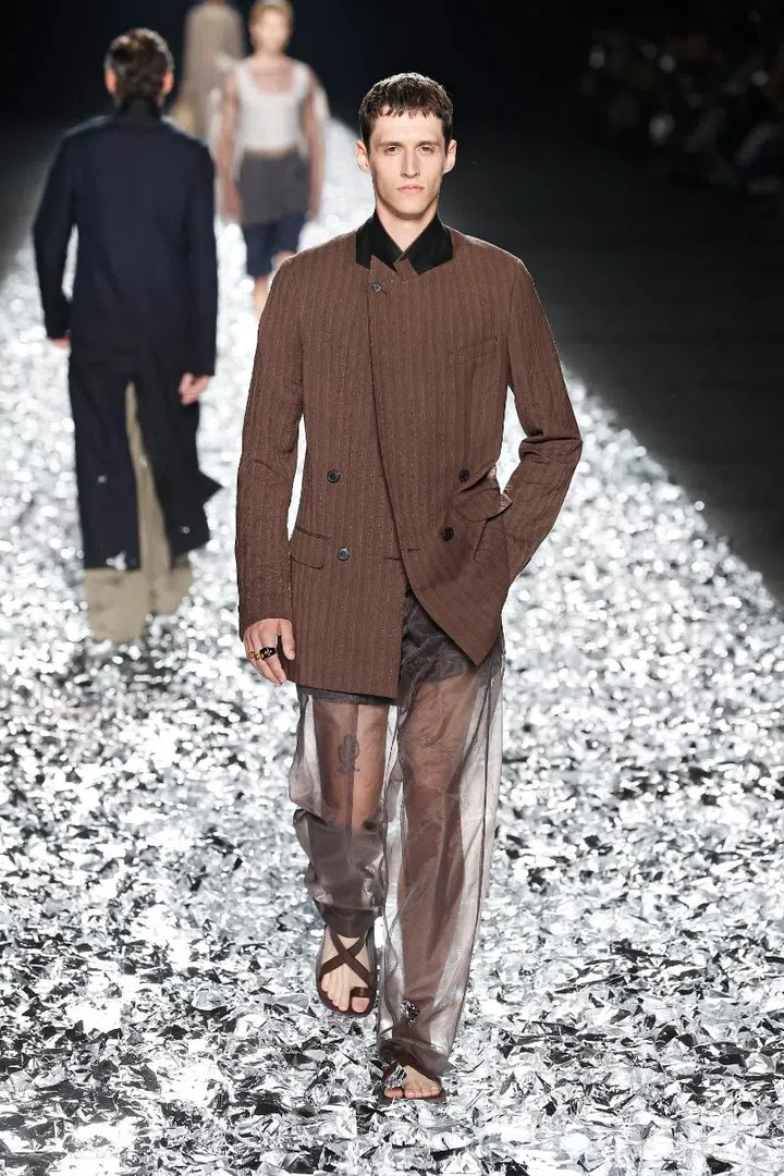 Menswear spring summer 2025 Gucci Prada Loewe Fendi DSquared2 Dries Van Noten shorts skin sexy sheer