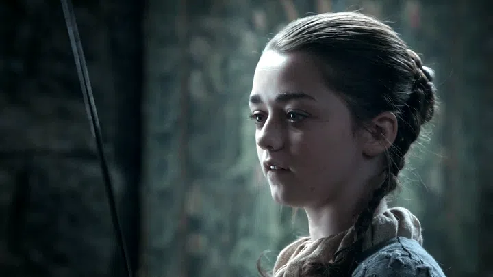 The youngest Stark daughter looking clean and polished before her orphan boy disguise