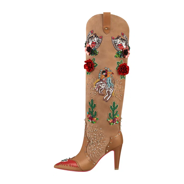 Christian Louboutin brown suede sequinned boots gift guide Christmas 2024