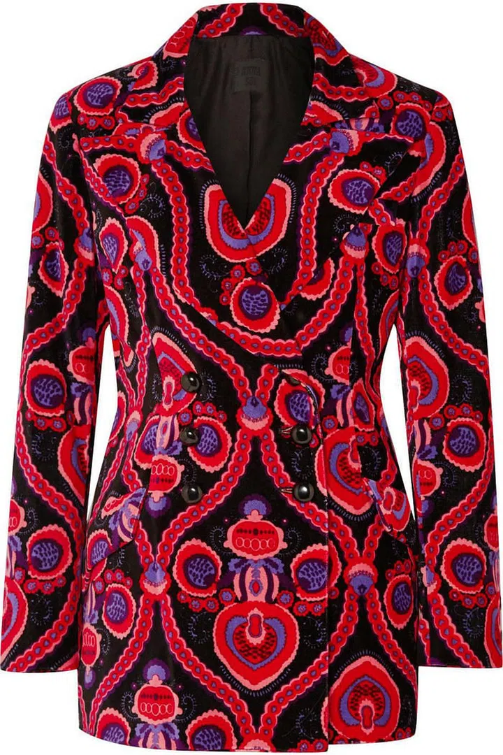 Anna Sui arabesque double-breasted printed cotton-velvet blazer