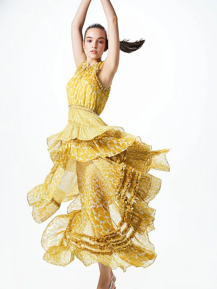 Silk Ruffle High-Low Maxi Dress in Leopard Print, $1,450, Diane Von Furstenberg