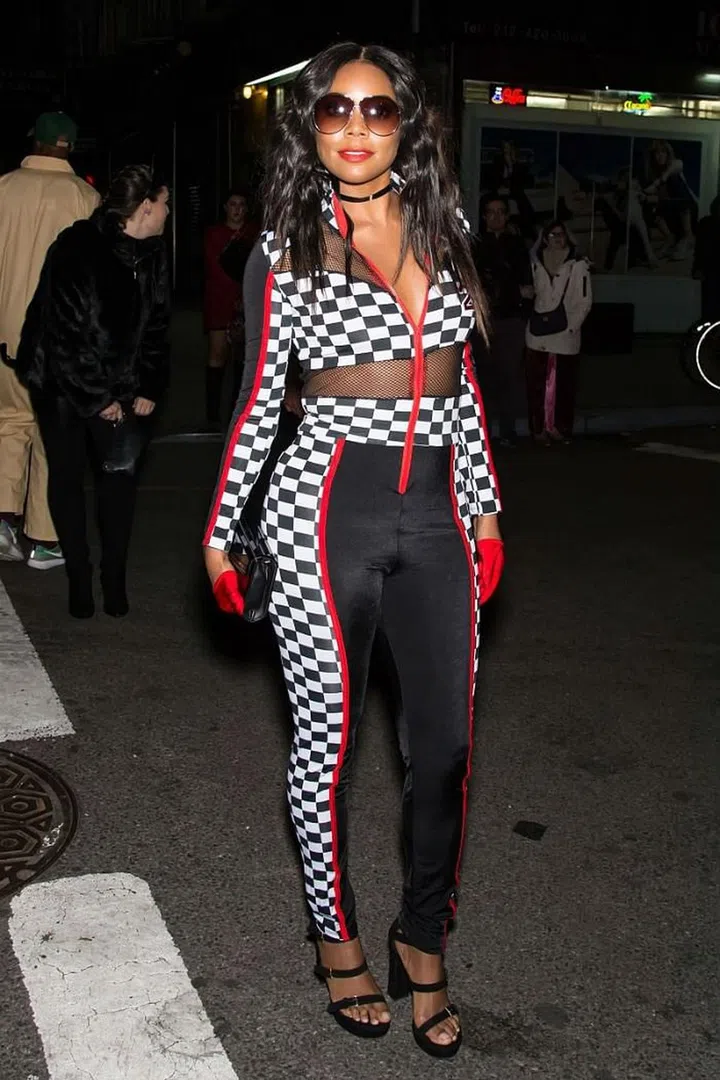 The actress as a race car driver at Heidi Klum's Halloween party.