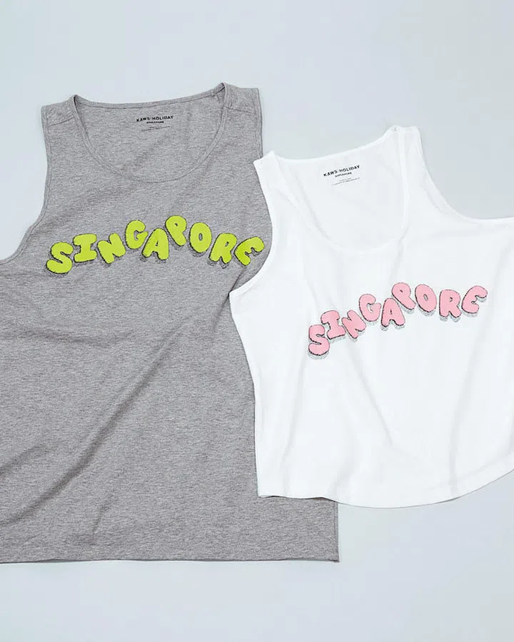 “KAWS:HOLIDAY SINGAPORE” Tank Top, Grey (Men); White (Women), US$50 each (about $68) (Photo: AllRightsReserved)