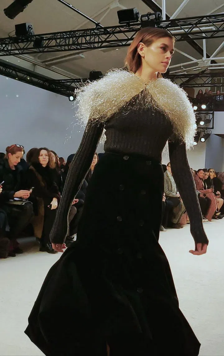 Kaia Gerber sported some major shoulder action at JW Anderson.