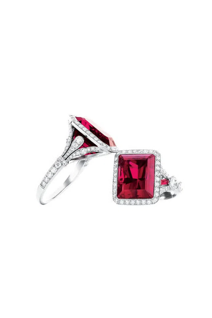[RU-bel-ite] n. From the latin ruber, meaning red. The stone distinguishes itself from its tourmaline cousins by its level of saturation—the higher the degree, the more likely it will be granted the rubellite appellation. Color behavior is also a defining factor; rubellite display the same deep pinkish red by day and night.