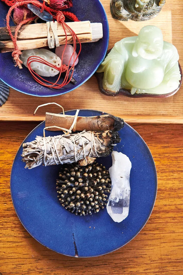 Her sage and crystals. Photo: Kelly Marshall