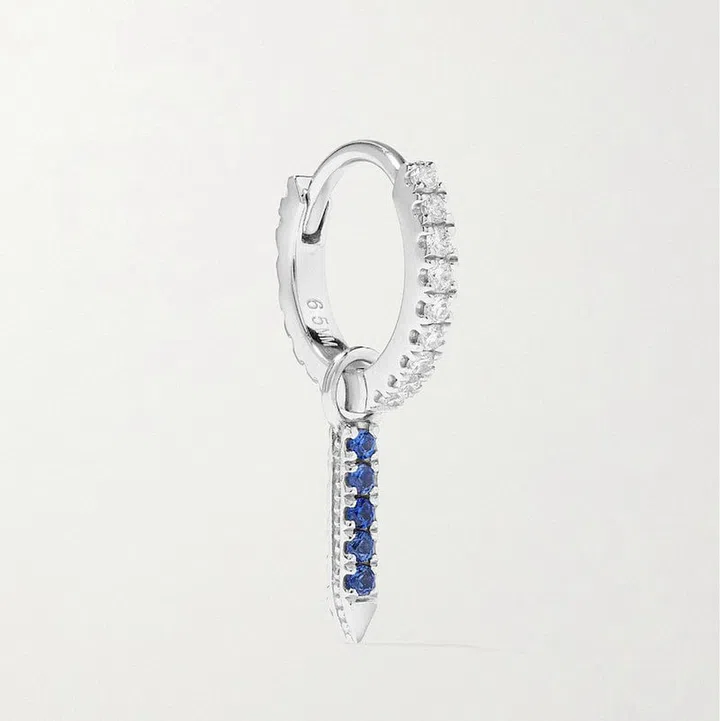 Eternity Bar 6.5mm 18-Karat White Gold, Diamond And Sapphire Single Hoop Earring, $1,219, Maria Tash at Net-a-Porter