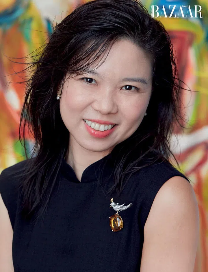 Dr Toh in a dress by The Missing Piece and her own Schlumberger Bird on a Rock brooch by Tiffany & Co.