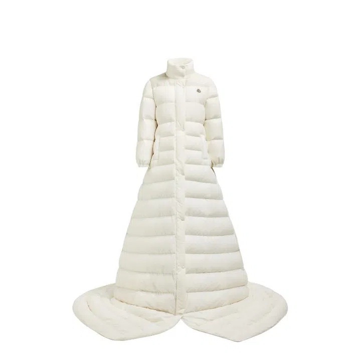 Moncler white down padded coat winter ski essentials