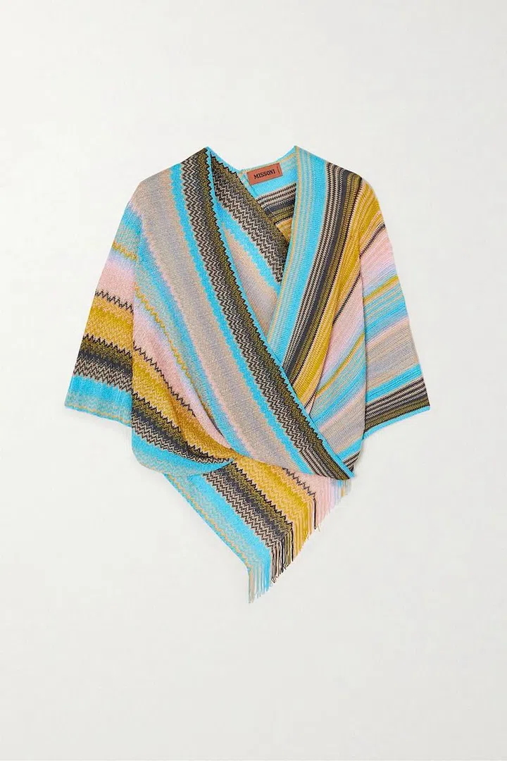 Fringed Metallic Striped Crochet-Knit Poncho, $344, Missoni at Net-a-Porter
