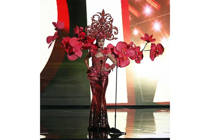We're not very sure about the overly ornate headdress that reminds us of a chandelier, but it's definitely an improvement from last year's... Photo: TPG VIP