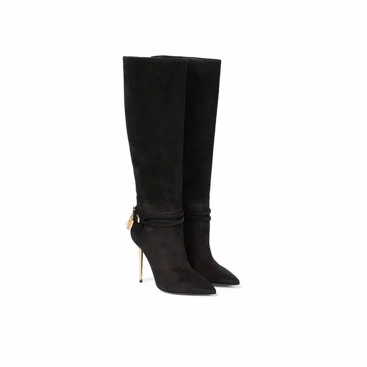 Padlock Suede Knee-High Boots, $2,459, Tom Ford at Mytheresa