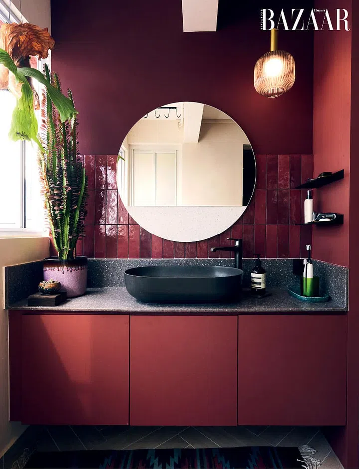 The vanity counter in the kitchen.