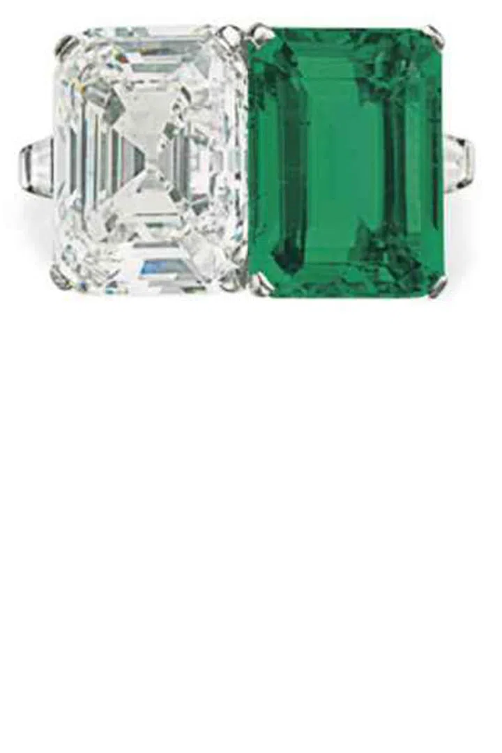 Diamond, Colombian Emerald and Platinum ring, Price upon request, stephenrussell.com.
