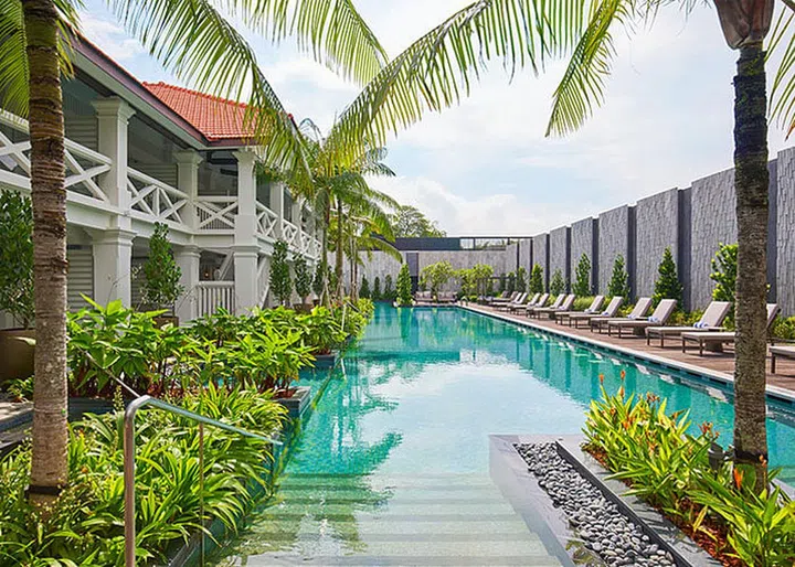 The rooms on the ground level have direct access to the pool and semi-private jacuzzi at The Barracks Hotel Sentosa.