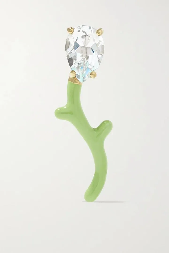 Foxy 9-Karat Gold, Silver, Enamel And Rock Crystal Earring , S$567, Bea Bongiasca at Net-a-Porter