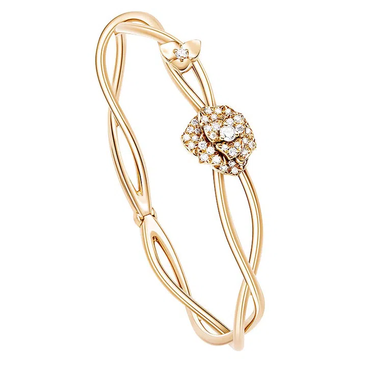 “The rose is the most universal flower,” said Yves Piaget, Chairman of the Swiss luxury brand. Like two stems of roses intertwined together, the Piaget Rose bracelet set with 40 brilliant-cut diamonds has a soft, delicate and utterly sensual nature to it.