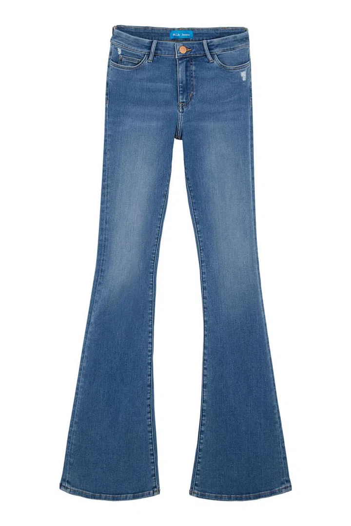 We are not talking low-rise flares made famous by Britney Spears in the early Noughties. Look to Jane Birkin as your flare muse; MiH's high-waisted faded flares work well with off-the-shoulder tops and fine knitwear, or for more inspiration consult our flares style guide.
Marrakesh flares, £215, MiH