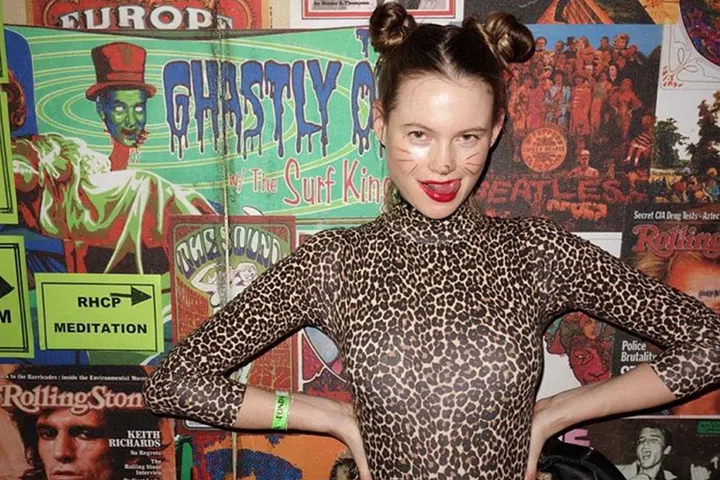 The model dressed as a cheetah.
