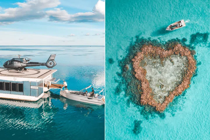 Helicopter ride over the Great Barrier Reef to see the Heart Reef