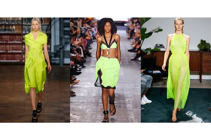 No shrinking violets here. For spring, designers were thinking highlighter- bright, sending out a parade of clothes in notice-me shades.
From left: Sies Marjan, Alexander Wang, and Jason Wu