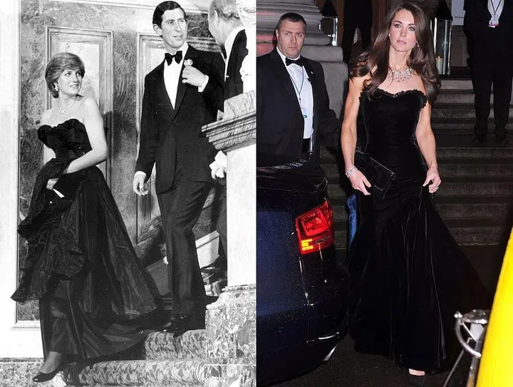 Diana attends her first public event with Prince Charles, at London's Goldsmith's Hall, in 1981; Kate at the Sun Military Awards in 2011.