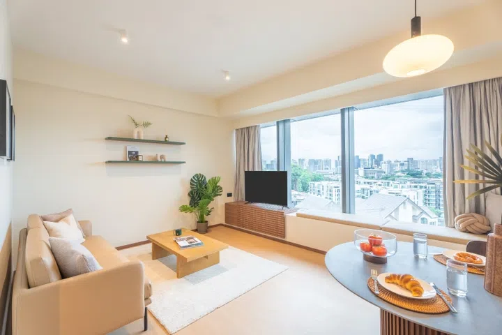 one bedroom serviced apartment furnished living room by weave suites hillside singapore