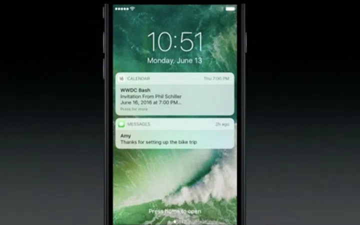 Let's start this where you will - actually picking up your iPhone. Highlighting just how big an update iOS 10 really is, you'll see changes right away. Apple's new 'Raise to Wake' feature - something it might just have 'borrowed' from a few of its Android-touting rivals - lets you check what's going on without the need to press a single button. Simply lift your phone, and it will wake up showing you your message and app alerts front and centre. There's more though, if you've got an iPhone 6S, you'll be able to give these a firm 3D Touch enabled press to preview, reply to messages and even check your Uber progress all without unlocking the device. Photo: Apple
