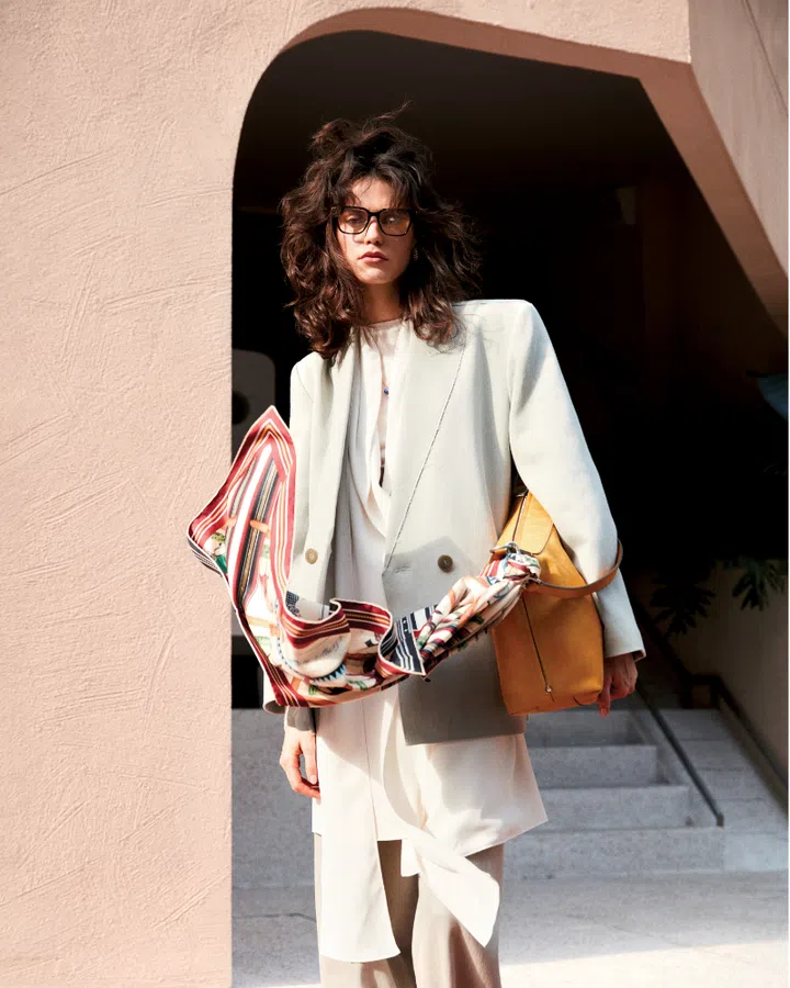 In Good Company blazer trousers Hermes Scarf Tods Bag