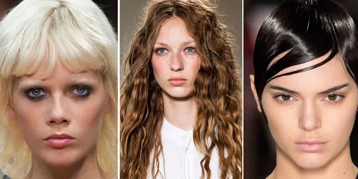2017 is the year to experiment with different hair cuts and textures. Loewe, Altuzarra, Givenchy and Balmain all favoured slick, wet-look hair with not a single flyaway in sight, while Cornejo, Julien MacDonald and Topshop Unique all embraced natural kinks, waves and flyaway hairs. Fringes also featured prominently on the catwalk, from Cavalli's long, straight and block fringes to Rocha's corkscrew curled bangs.
