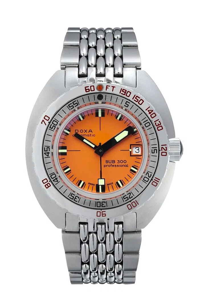 This limited edition 50th anniversary model (only 300 of each dial color will be produced) pays homage to the brand's heritage, one made famous by Jacques Cousteau and still worn by his descendants. The 42.5mm watch is a faithful replica: It's water-resistant to 300 meters and features an automatic movement and a beads-of-rice-style stainless steel bracelet with integrated wetsuit extension.