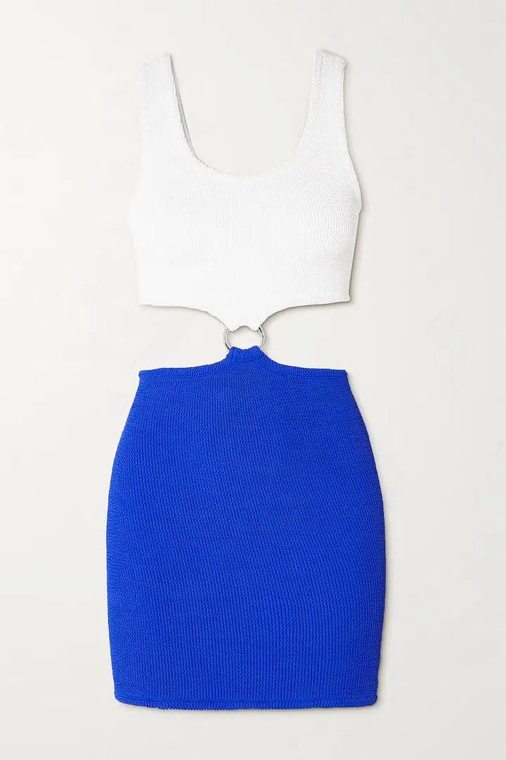 Pretty Woman Cutout Two-Tone Seersucker Mini Dress, $295, Hungza G at Net-a-Porter